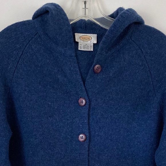 Blue TALBOTS 100% Lambswool Hooded Cardigan Sweater - Picture 2 of 6
